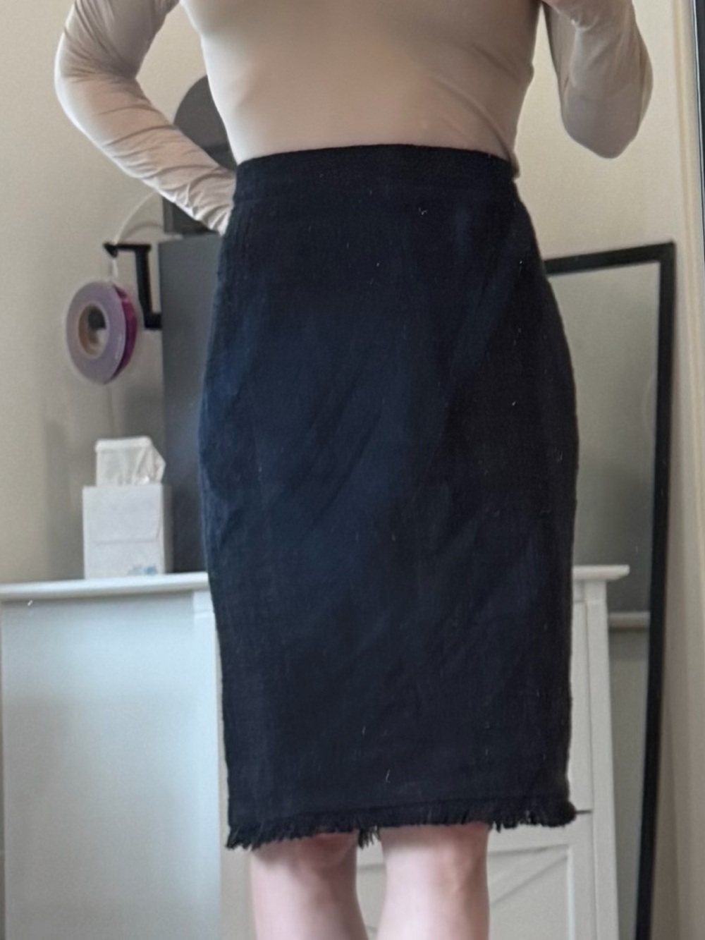 J. Crew Black Frayed-Hem Tweed Pencil Skirt